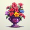 Colorful Vase Filled With Flowers: Tropical Baroque 2d Game Art