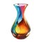 A colorful vase with a rainbow design sits on a transparent background