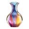 A colorful vase with a rainbow design sits on a transparent background