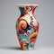 A colorful vase with a swirl design on the bottom, AI