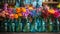 Colorful Vases With Flowers in a Row