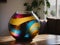 Colorful vases on a table in a modern living room. ai generative