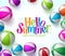 Colorful Vector Beach Balls Background in White with Hello Summer