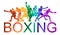 Colorful vector boxing illustration. Bright silhouettes of boxers men. Fighter.