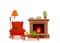 Colorful vector cozy interior warm bright winter illustratio