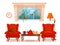 Colorful vector cozy interior warm bright winter illustratio