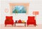 Colorful vector cozy interior warm bright winter illustratio