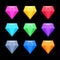 Colorful vector diamonds isolated black, game elements