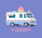 Colorful vector ice cream truck. Modern flat illustration.