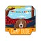 Colorful vector illustration of cute dog lying in hammock in forest and inscription Camp Dude on white background