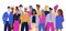 Colorful vector illustration in flat cartoon style group portrait of funny smiling office workers or clerks standing together