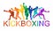 Colorful vector illustration silhouettes of boxers, thai boxers, kickboxers. Unity sports boxing, Thai boxing, kickboxing