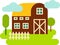 Colorful Vector Image of a Barn Building in Retro Style.