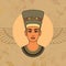 A colorful vector image of the queen of Egypt Nefertiti profile isolated on a background.