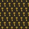 Colorful vector pixel art seamless pattern of gold metal antique lock keys on black background