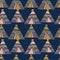 Colorful vector seamless pattern design of lined silhouettes of ancient pyramid house