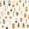 Colorful Vector Seamless Pattern With Earthy Toned Plant Pots