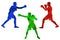Colorful Vector Silhouette of Boxers. Isolated vector colored images. Abstract vector image of sportsmen.