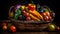 Colorful vegetable basket displays healthy farm fresh abundance generated by AI