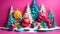 Colorful vibrant Christmas Background in paper cut style