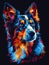 Colorful, Vibrant Digital Art Portrait of a Dog on Dark Background