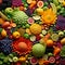Colorful and Vibrant Fruit and Vegetable Tapestry