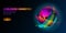 Colorful vibrant globe planet shape banner. Virtual reality space iridescent fluid gradient neon shapes. Liquid splash
