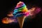 Colorful vibrant ice cream with crispy waffle cone. Creative concept. Full of tasty splashy flavours. Ai generated