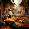 Colorful and Vibrant Marketplace with Raw Ingredients and Spices