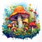 Colorful and vibrant mushroom dance party