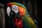 A colorful and vibrant parrot perched on a shoulder, showing off its bright and colorful feathers. Generative AI