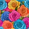 Colorful vibrant roses flower background, crayon texture. Very bright color tones