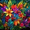 Colorful and Vibrant Tropical Mosaic of Exotic Plants