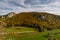 Colorful view of Bronnen Castle on the hiking trail in autumn in the Danube valley near Beuron