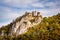 Colorful view of Bronnen Castle on the hiking trail in autumn in the Danube valley near Beuron