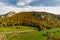 Colorful view of Bronnen Castle on the hiking trail in autumn in the Danube valley near Beuron