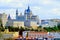 Colorful view of the elegant Almudena Cathedral from the famous lookout at the Principe Pio Mountain