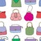 Colorful vintage bags, clutches and purses seamless pattern. Hand drawn vector illustration. Elegant and trendy