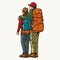 Colorful vintage concept of hikers couple