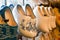 Colorful vintage Dutch wooden clogs in a shop