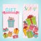 Colorful vintage gift postcard banners concept.