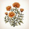 Colorful Vintage Orange Carnations Flower On White Background