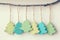 Colorful vintage wooden christmas trees hanging