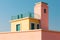 Colorful vivid house exterior on sunny day. Summer minimalist architecture background. Created with generative Ai