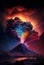 Colorful volcano eruption at night. AI Generated