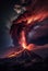 Colorful volcano eruption at night. AI Generated