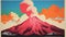Colorful Volcano Poster: Hyperrealist Style With 1970s Color Blocking