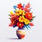 Colorful Voxel Art: A Stunning Floral Explosion In Terracotta Vase
