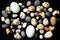 Colorful Wallpaper background conceptual photo with quail eggs and stones