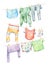 Colorful washed clothes hanging watercolor art